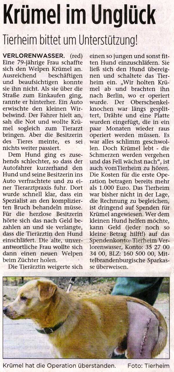 Hilfe für Krümel